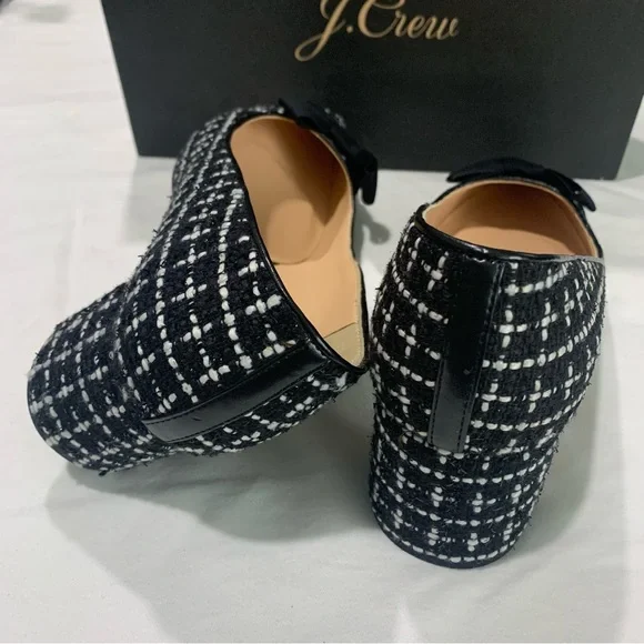 J. Crew Avery Black and White Tweed Pointed Toe Pumps with Bow Size 9 - Picture 3 of 5